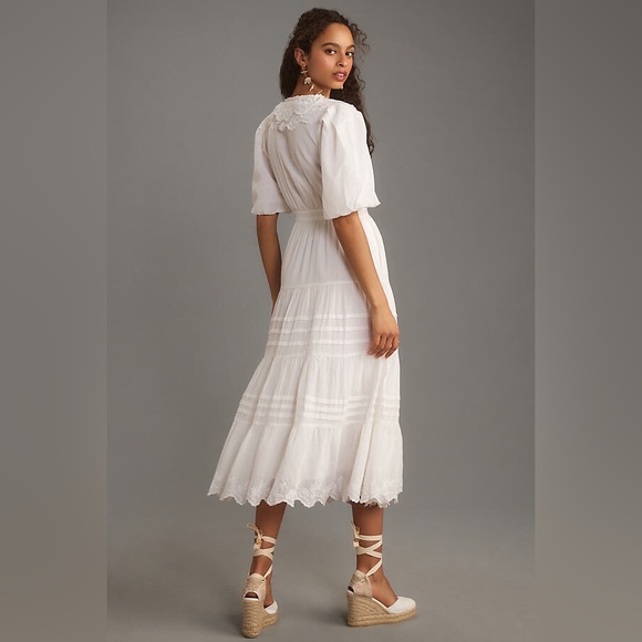 Anthropologie Love the Label Short-Sleeve Ruffled Tiered Wrap Maxi Dress - Picture 2 of 10